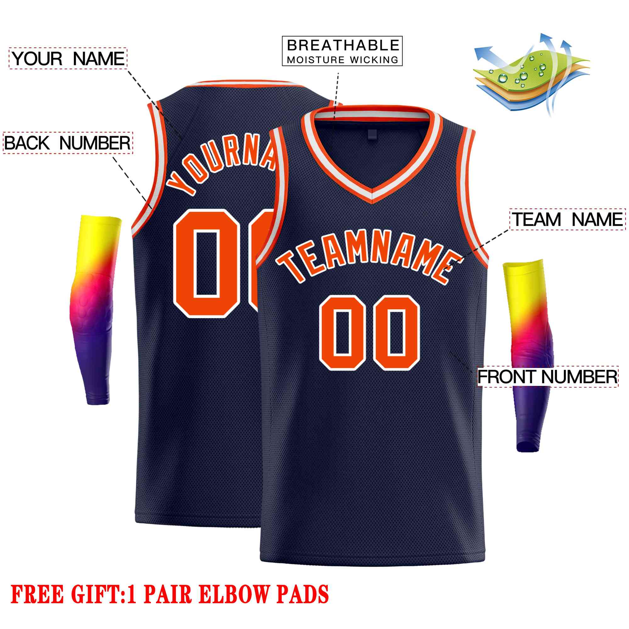 Custom Navy Orange-White Classic Tops Men Casual Basketball Jersey