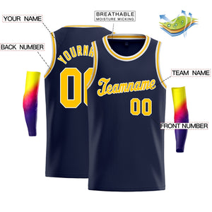 Custom Navy Yellow-White Classic Tops Gmae Basketball Jersey