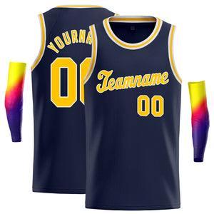 Custom Navy Yellow-White Classic Tops Gmae Basketball Jersey