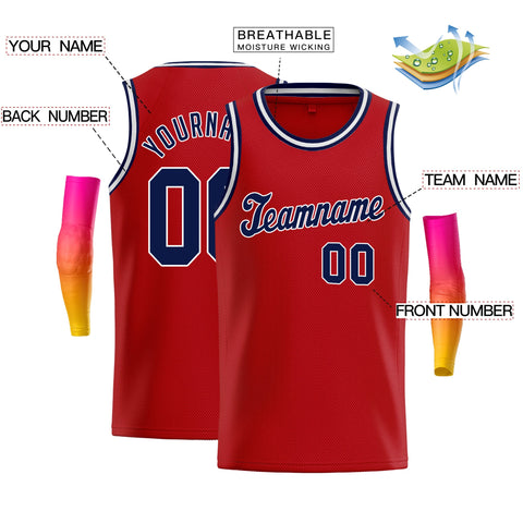 Custom Red Navy-White Classic Tops Athletic Basketball Jersey