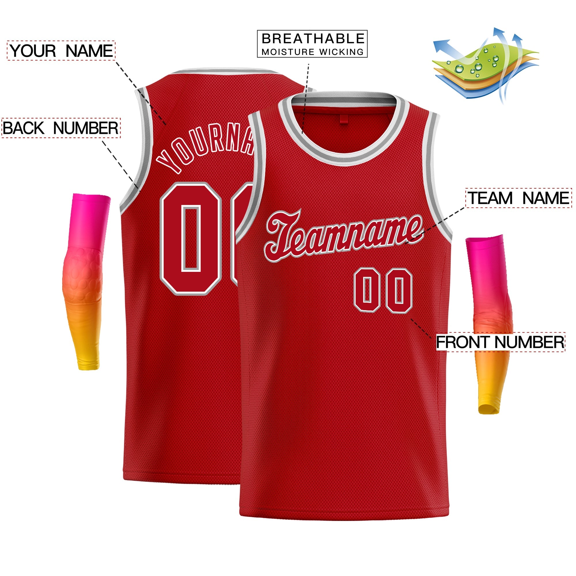 Maillot de basket-ball décontracté pour hommes, haut classique rouge blanc personnalisé