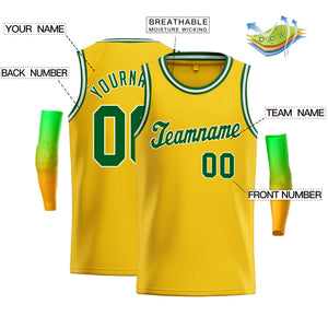 Maillot de basket-ball athlétique classique personnalisé jaune vert-blanc