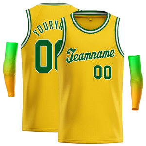 Maillot de basket-ball athlétique classique personnalisé jaune vert-blanc