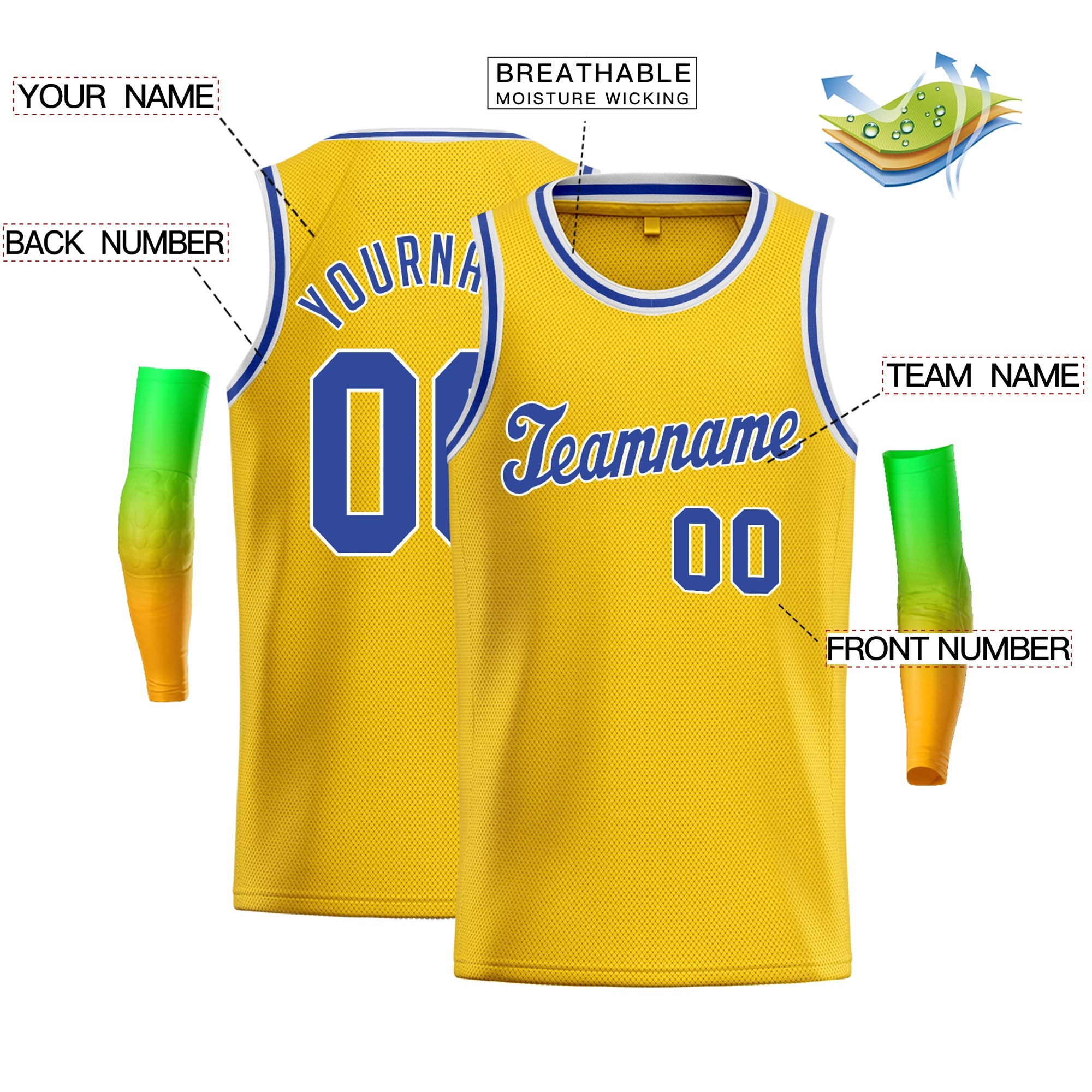 Maillot de basket-ball classique jaune Royal-blanc personnalisé pour hommes/garçon