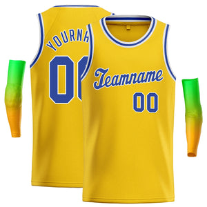 Maillot de basket-ball classique jaune Royal-blanc personnalisé pour hommes/garçon