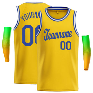 Maillot de basket-ball athlétique personnalisé jaune Royal-blanc classique pour hommes/garçon