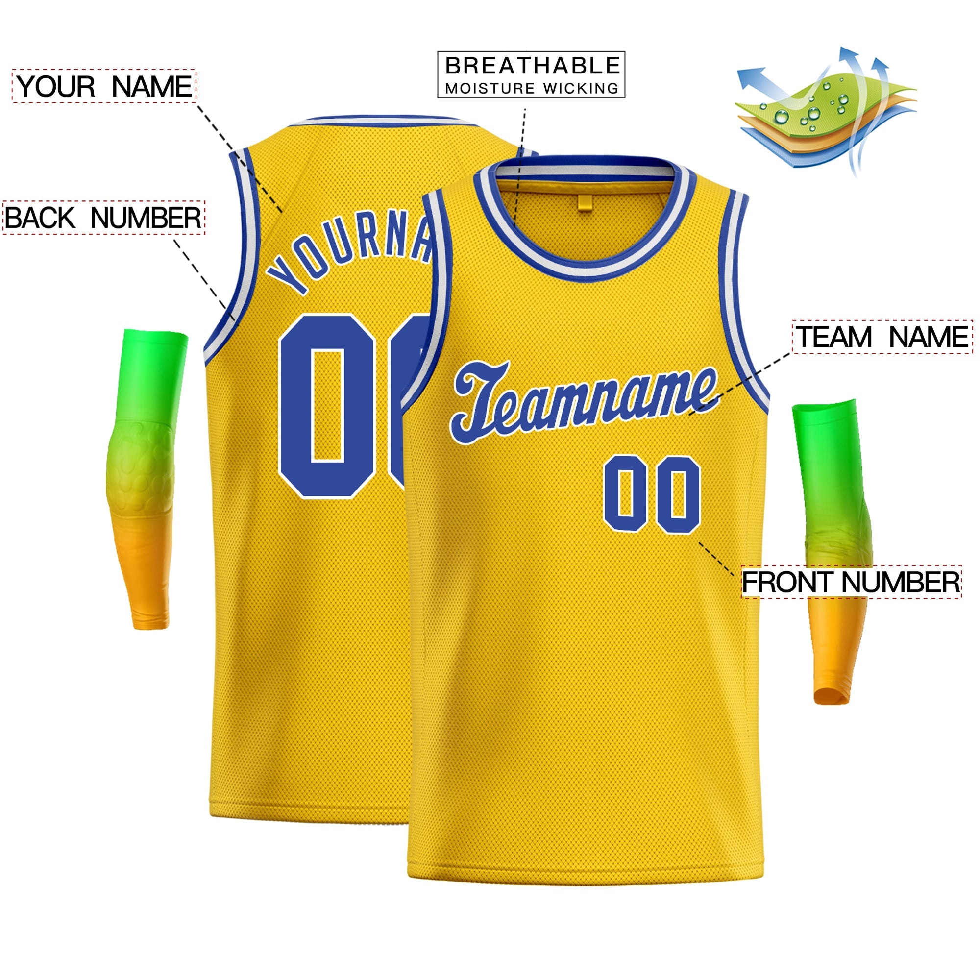 Maillot de basket-ball authentique personnalisé, jaune et bleu, hauts classiques