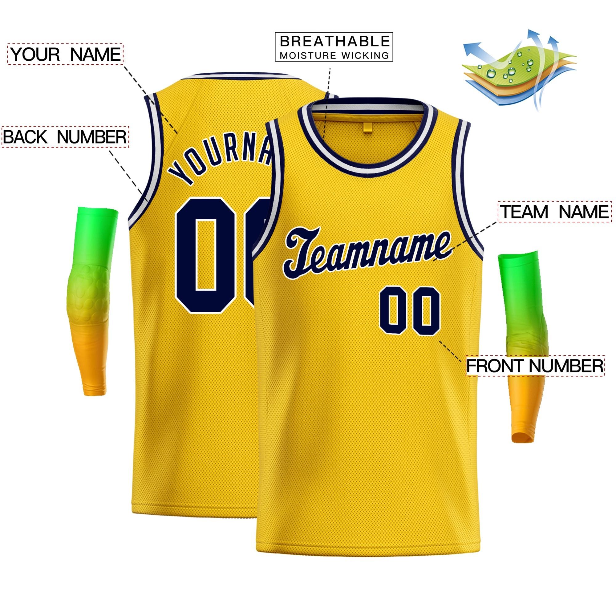 Maillot de basket-ball athlétique personnalisé jaune noir-blanc classique