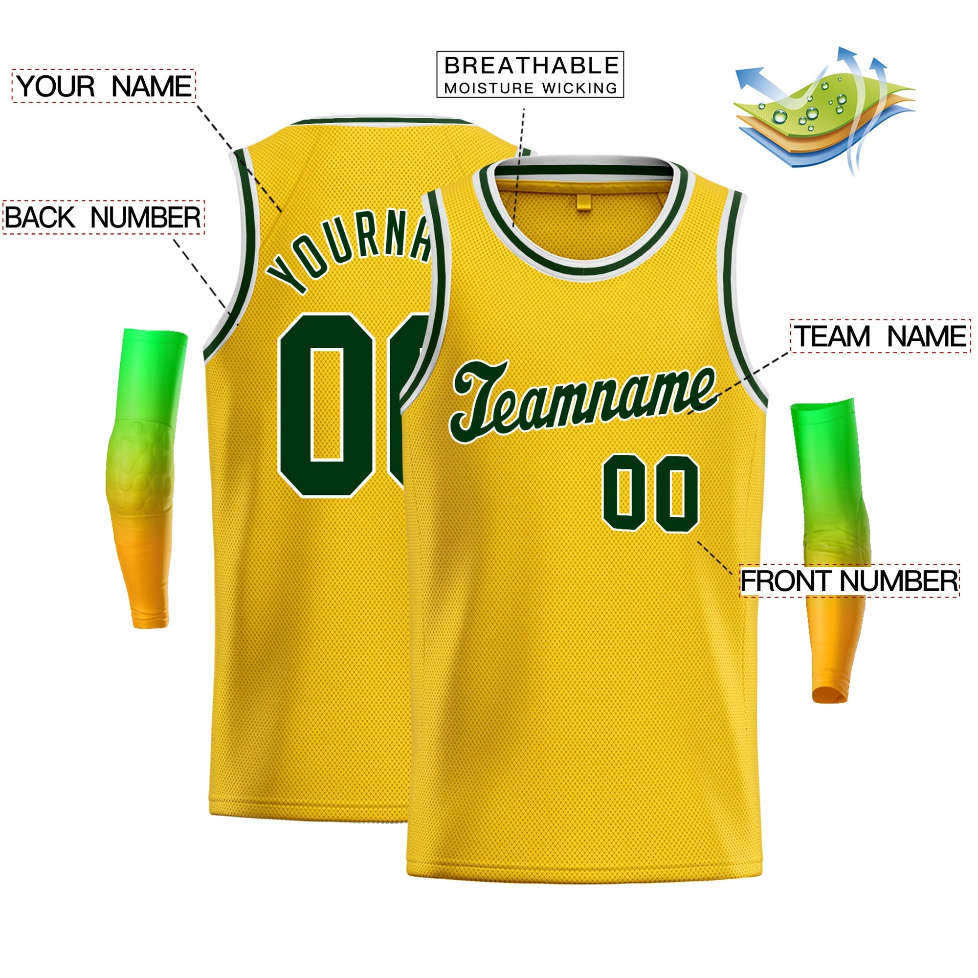 Custom Yellow Green-White Classic Tops Men Casual Basketball Jersey