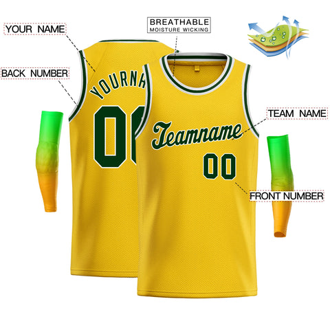 Custom Yellow Green Classic Tops Breathable Basketball Jersey