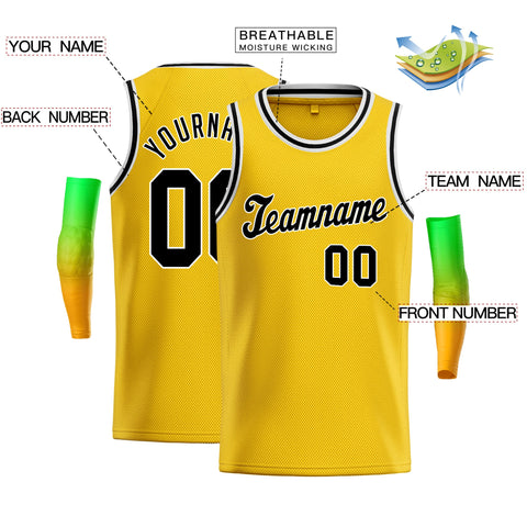 Custom Yellow Black-White Classic Tops Breathable Basketball Jersey