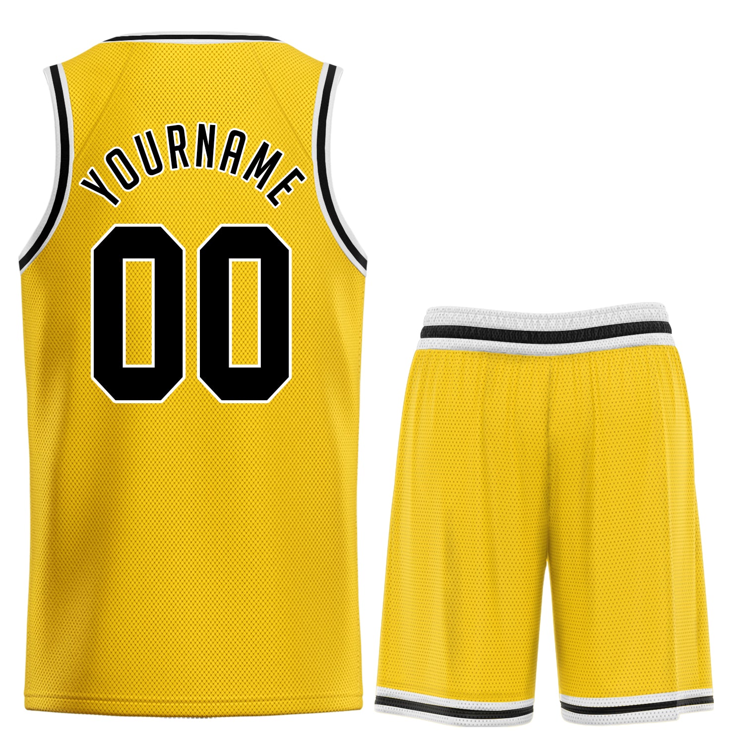 Maillot de basket-ball personnalisé jaune noir-blanc, ensembles classiques