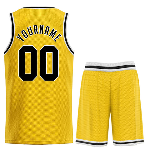 Custom Yellow Black-White Classic Sets Basketball Jersey