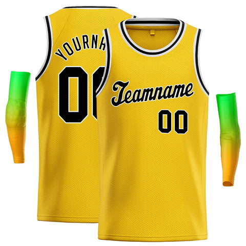 Custom Yellow Black-White Classic Tops Breathable Basketball Jersey
