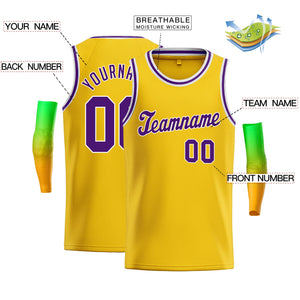 Maillot de basket-ball décontracté pour hommes, haut classique jaune violet-blanc personnalisé