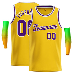 Maillot de basket-ball décontracté pour hommes, haut classique jaune violet-blanc personnalisé