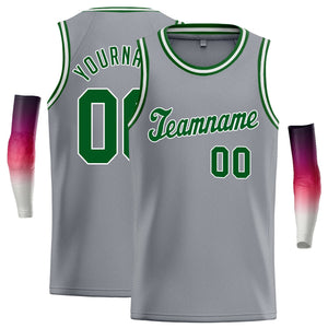 Maillot de basket-ball athlétique personnalisé gris vert-blanc, hauts classiques pour hommes/garçon