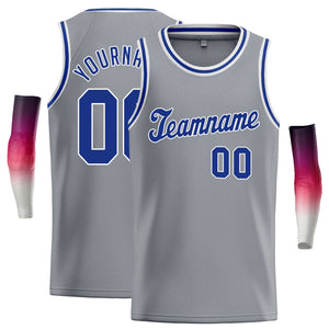 Maillot de basket-ball athlétique classique gris Royal-blanc personnalisé