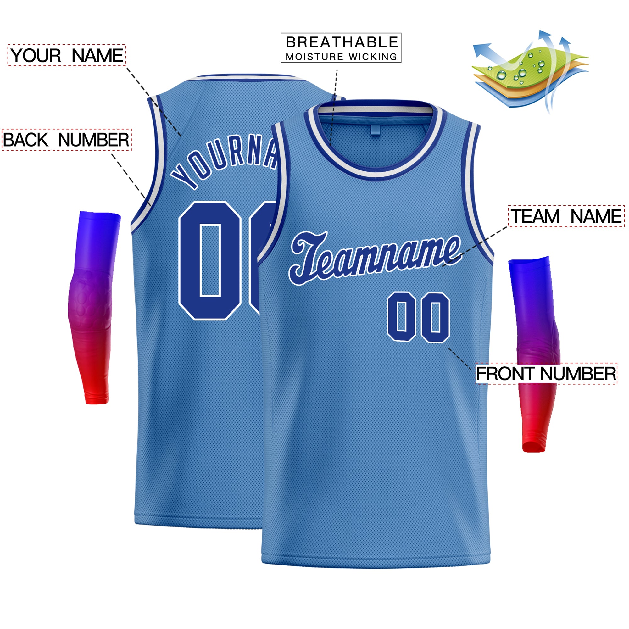 Custom Light Blue Royal-White Classic Tops Athletic Basketball Jersey