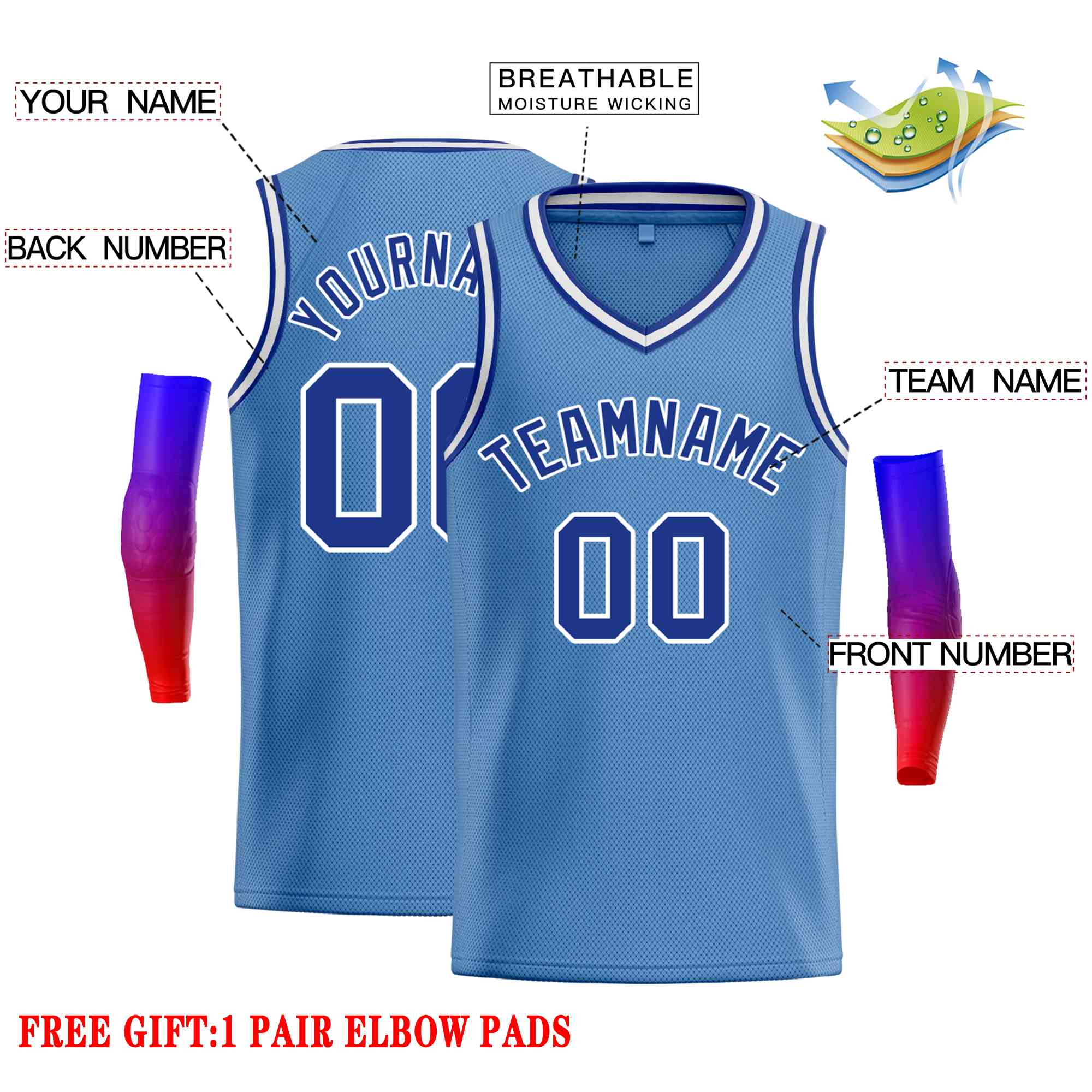 Custom Light Blue Blue-Classic Tops Men Casual Basketball Jersey