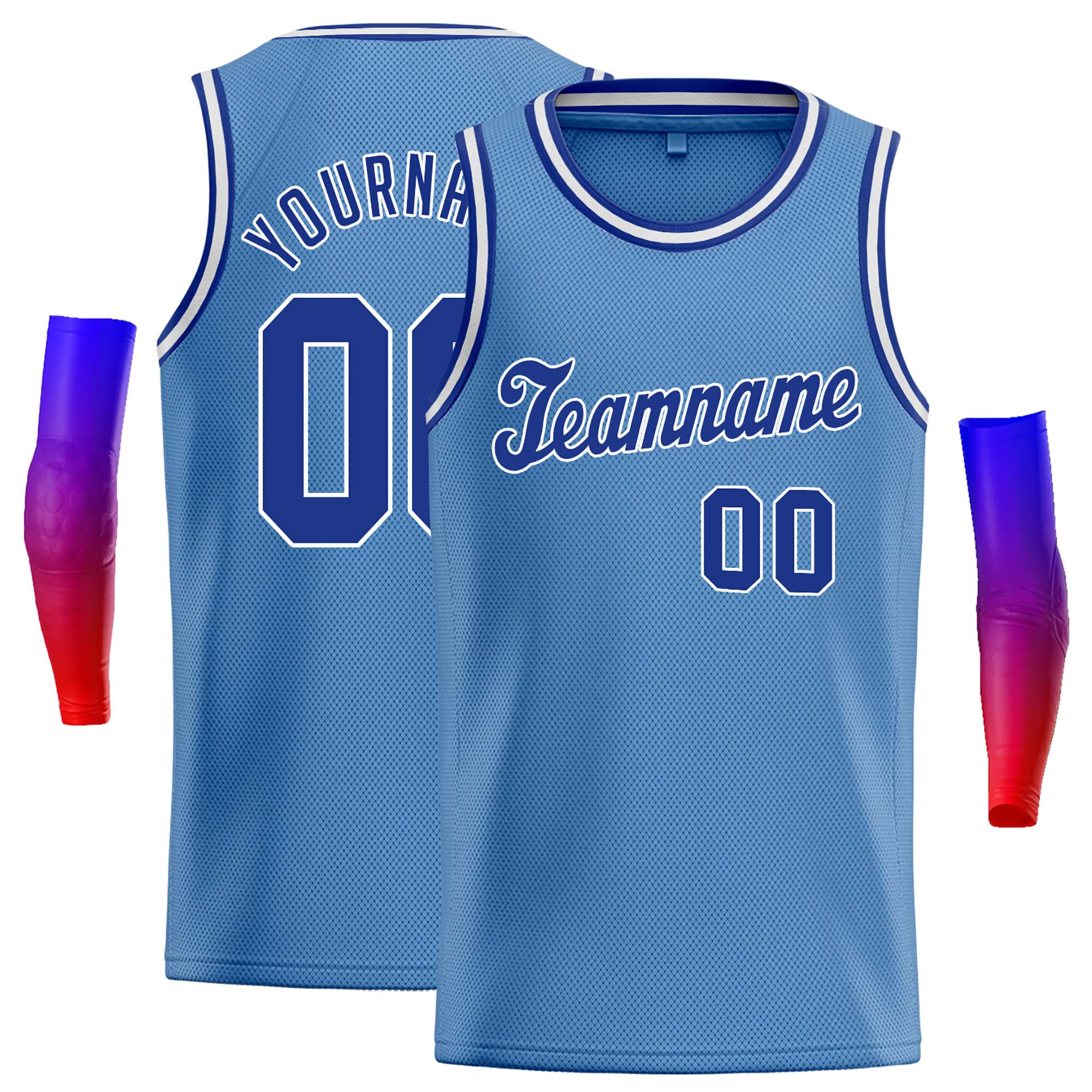 Maillot de basket-ball décontracté, personnalisé, bleu clair, bleu-blanc, hauts classiques