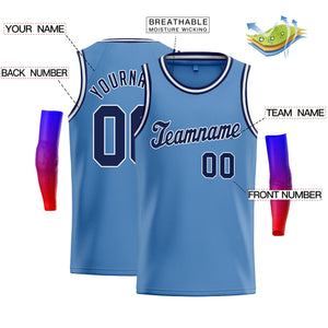 Custom Light Blue Navy-White Classic Tops Men/Boy Athletic Basketball Jersey