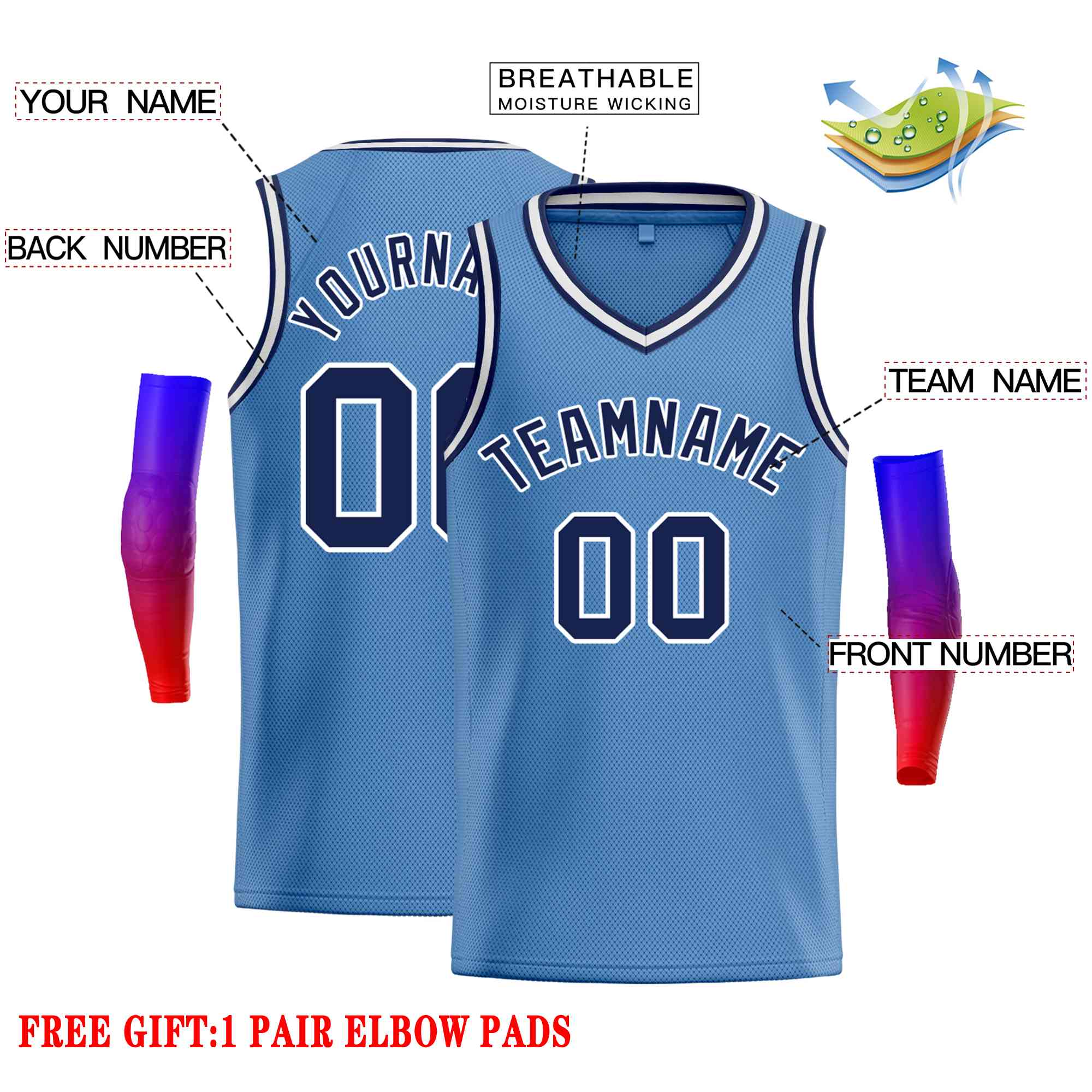 Custom Light Blue Navv-White Classic Tops Men Casual Basketball Jersey