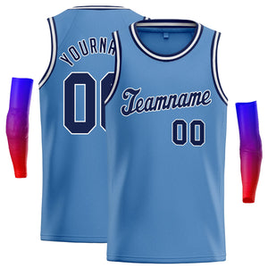 Custom Light Blue Navy-White Classic Tops Men/Boy Athletic Basketball Jersey