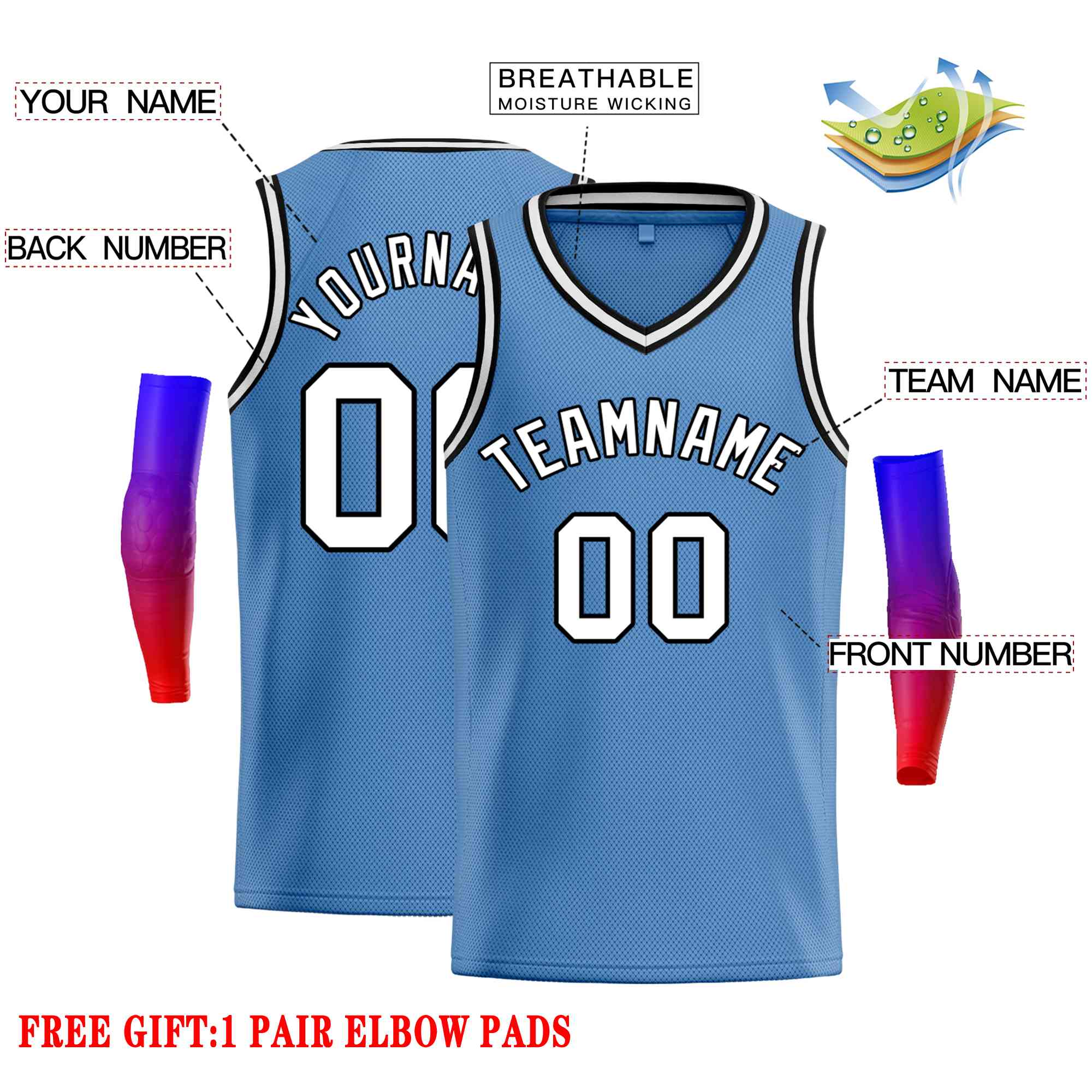 Custom Light Blue Black-White Classic Tops Men Casual Basketball Jersey