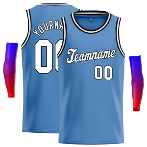 Maillot de basket-ball athlétique personnalisé, bleu clair, blanc et noir, hauts classiques