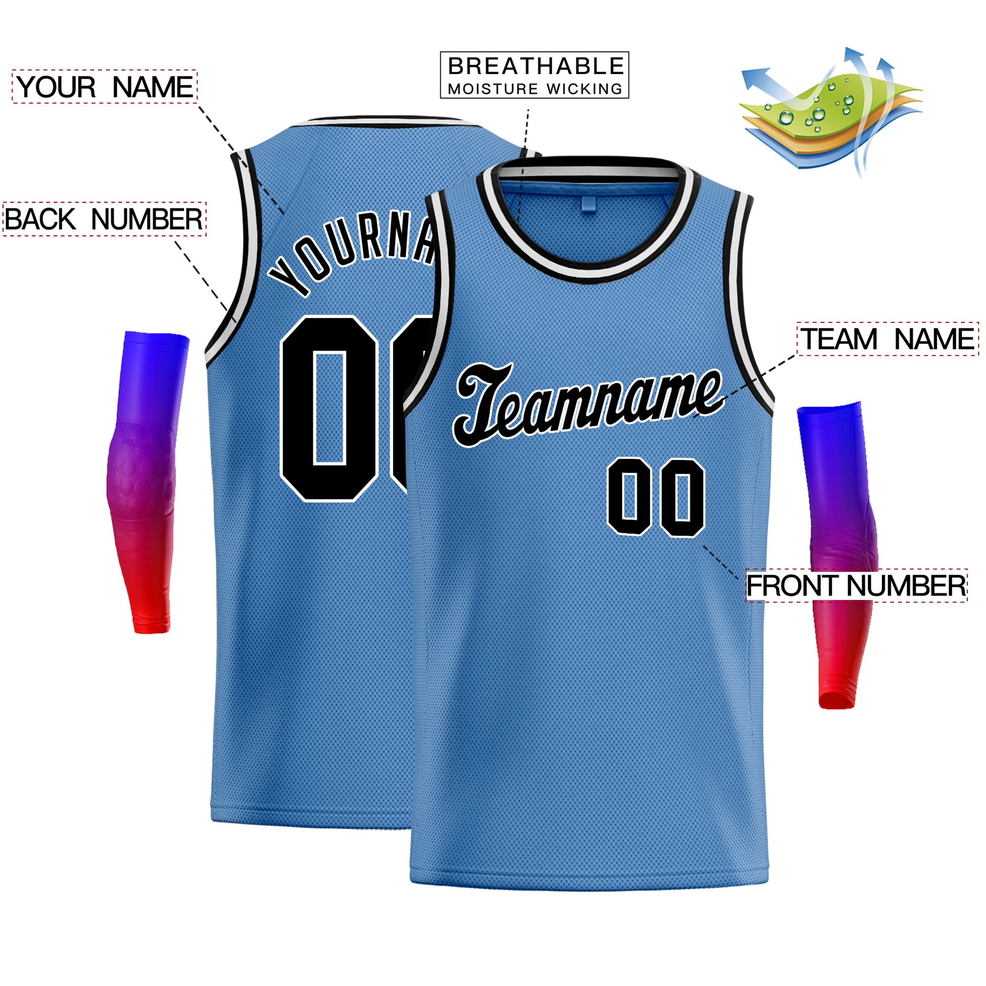 Custom Light Blue Black-White Classic Tops Men Casual Basketball Jersey