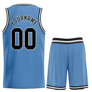 Custom Light Blue Black White Classic Sets Basketball Jersey