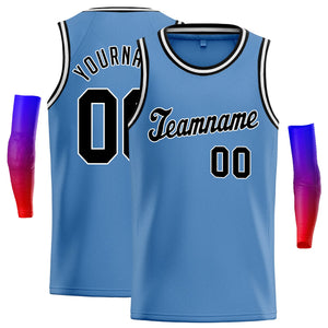 Maillot de basket-ball personnalisé pour hommes, haut classique bleu clair noir-blanc, décontracté