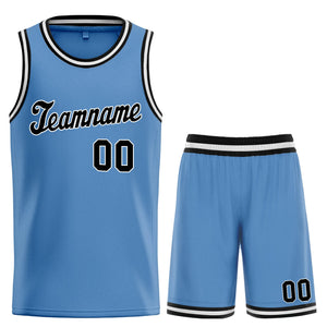 Maillot de basket-ball personnalisé, bleu clair, noir, blanc, ensembles classiques