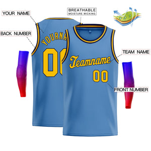 Custom Light Blue Yellow Navy Classic Tops Men/Boy Basketball Jersey