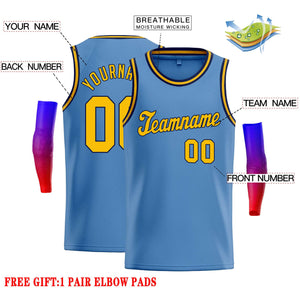 Custom Light Blue Yellow-Navy Classic Tops Casual Basketball Jersey