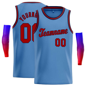 Custom Light Blue Red-Navy Classic Tops Casual Basketball Jersey