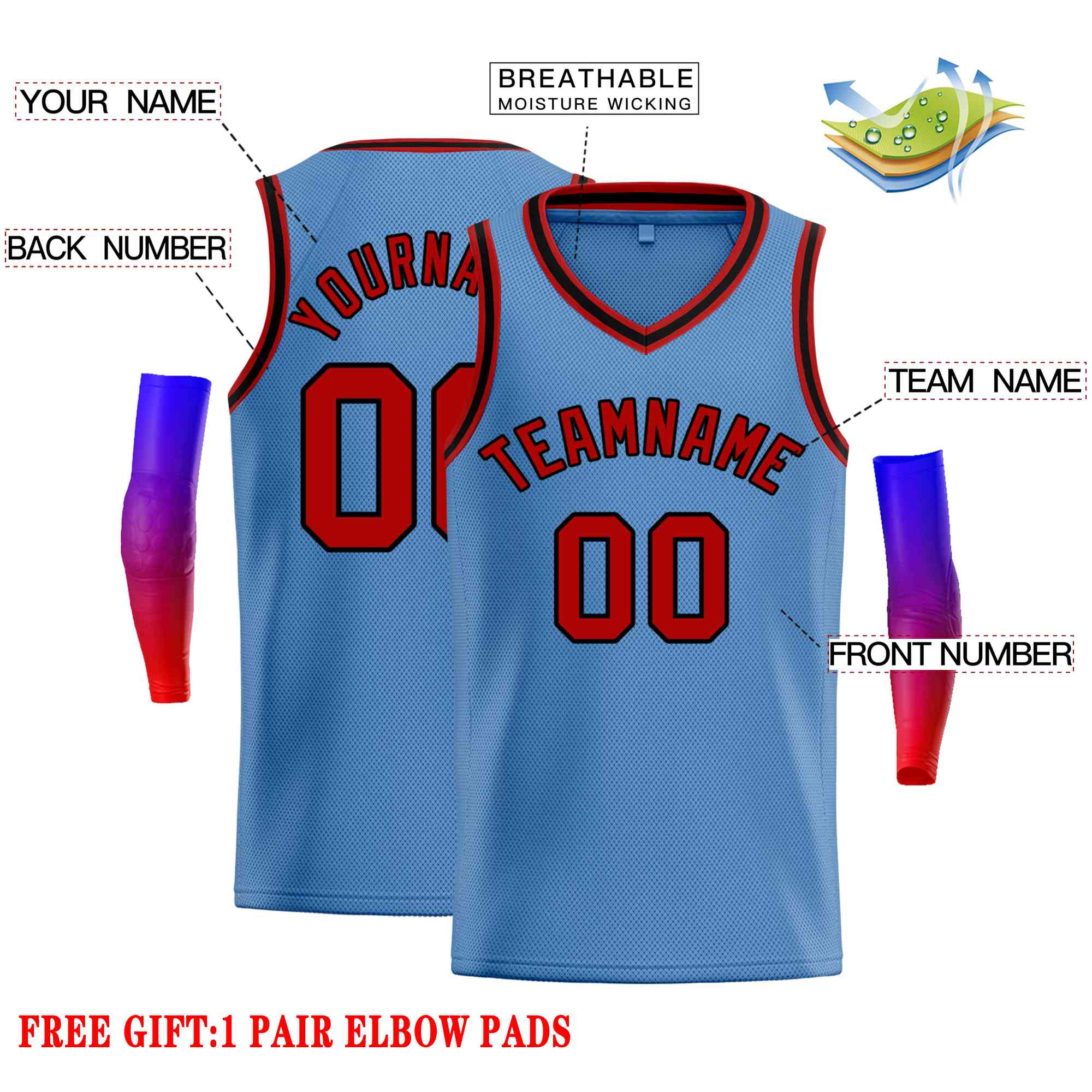 Custom Light Blue Maroon-Black Classic Tops Men Casual Basketball Jersey