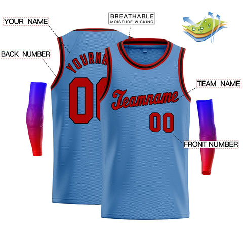 Custom Light Blue Red-Black Classic Tops Athletic Casual Basketball Jersey