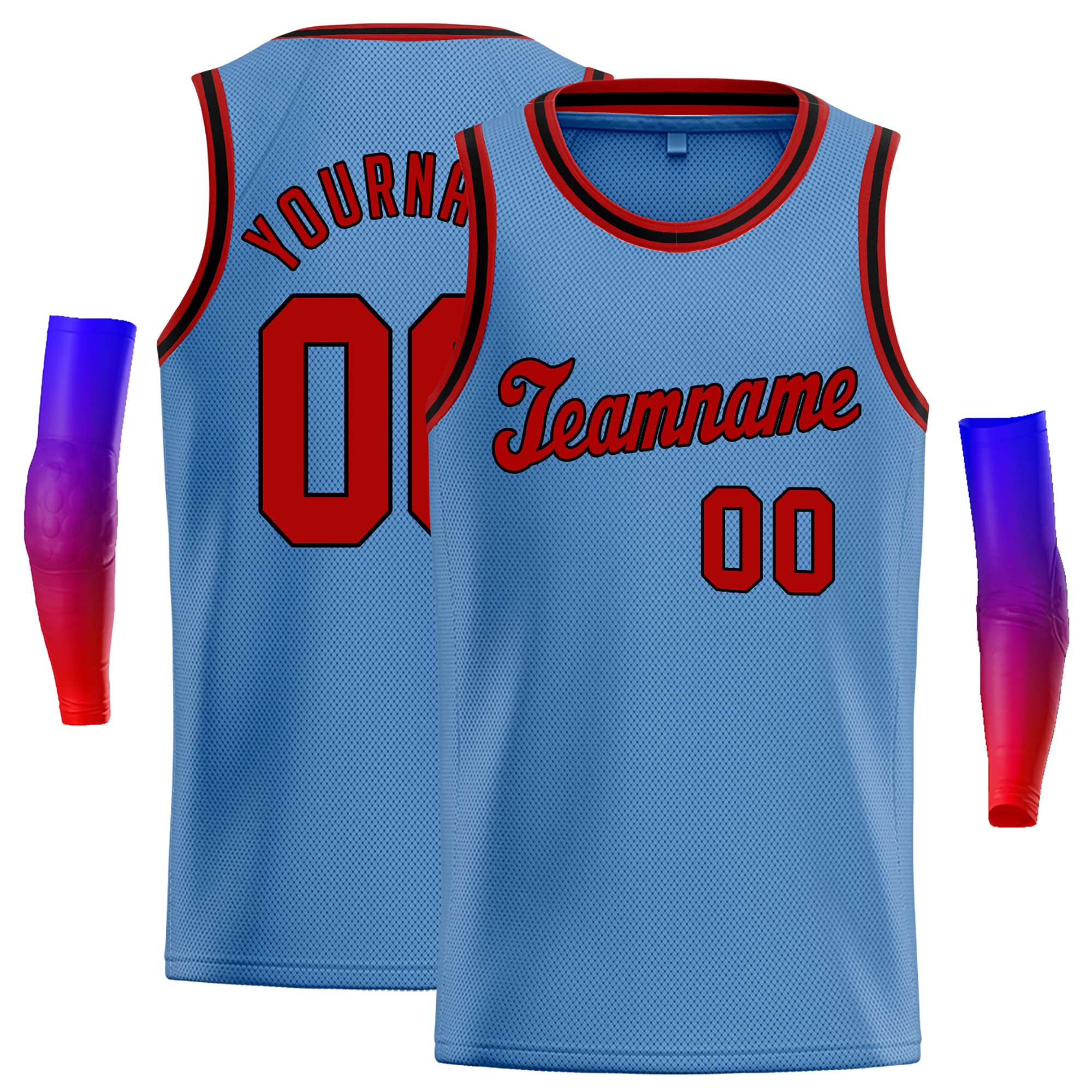 Custom Light Blue Red-Black Classic Tops Casual Basketball Jersey