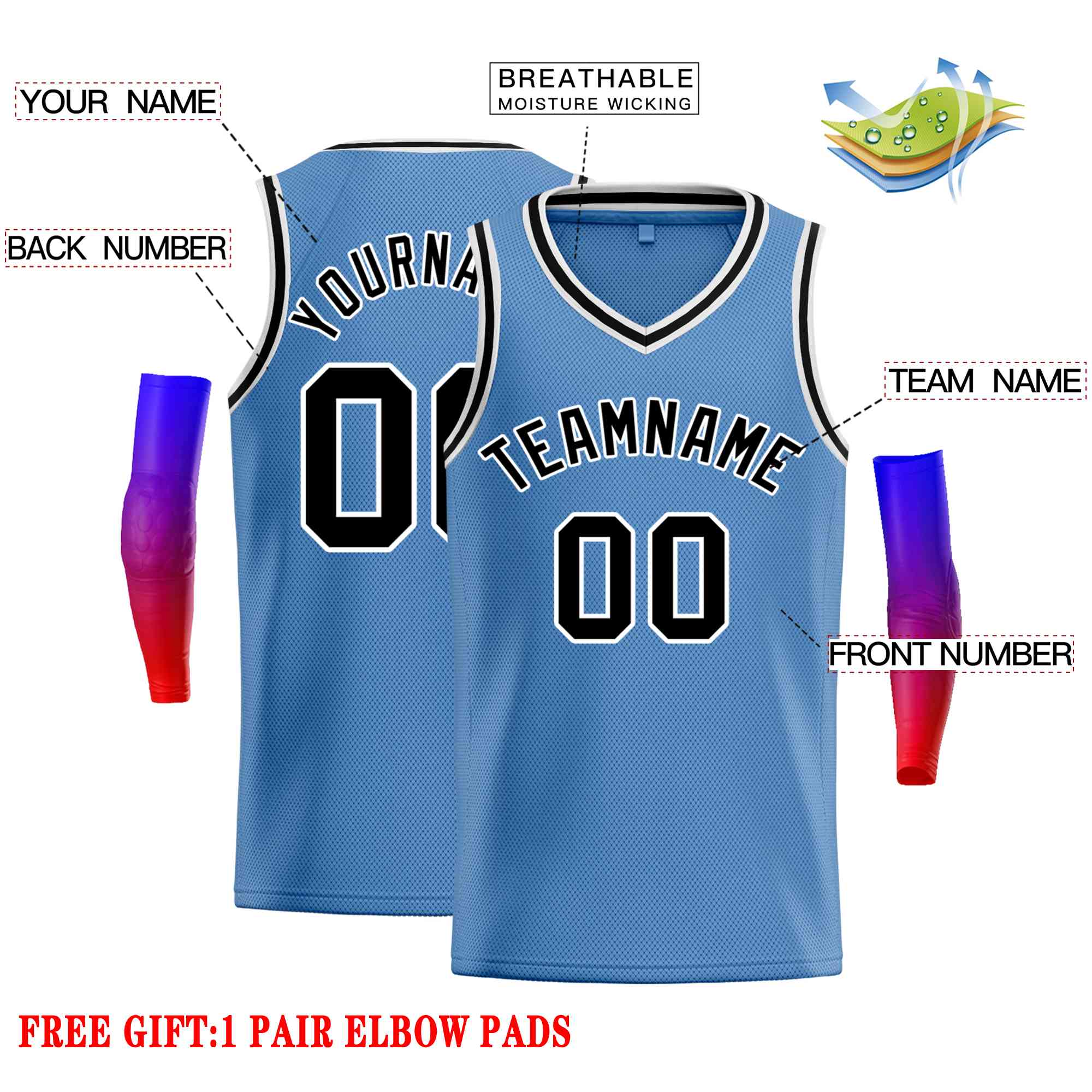 Custom Light Blue Black-White Classic Tops Men Casual Basketball Jersey