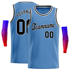 Custom Light Blue Black-White Classic Tops Men/Boy Basketball Jersey