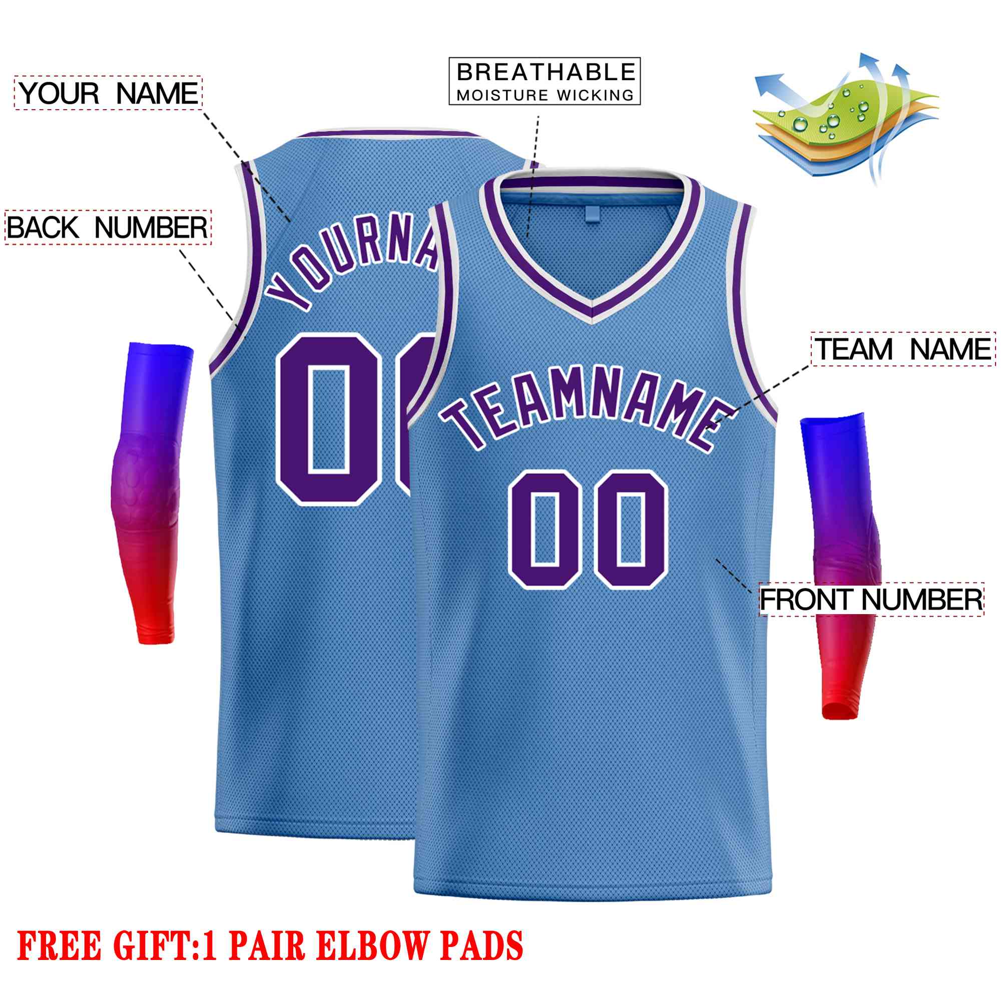 Custom Light Blue Purple-White Classic Tops Men Casual Basketball Jersey