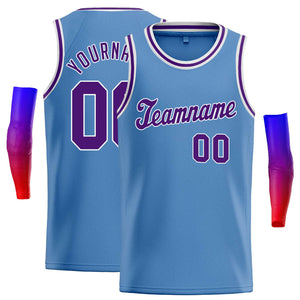 Custom Light Blue Purple-White Classic Tops Casual Basketball Jersey