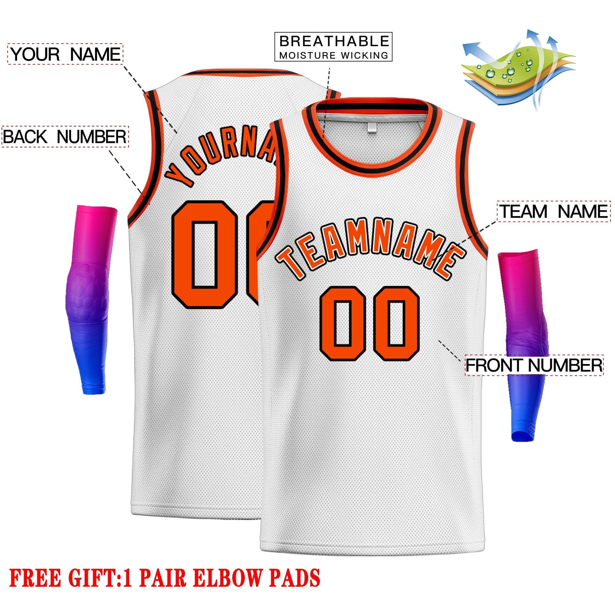 Custom White Orange-Black Classic Tops Men Casual Basketball Jersey