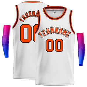 Maillot de basket-ball décontracté pour hommes, haut classique personnalisé blanc Orange-noir