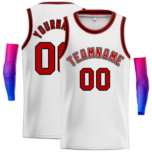 Maillot de basket-ball décontracté pour hommes, haut classique personnalisé blanc rouge-noir