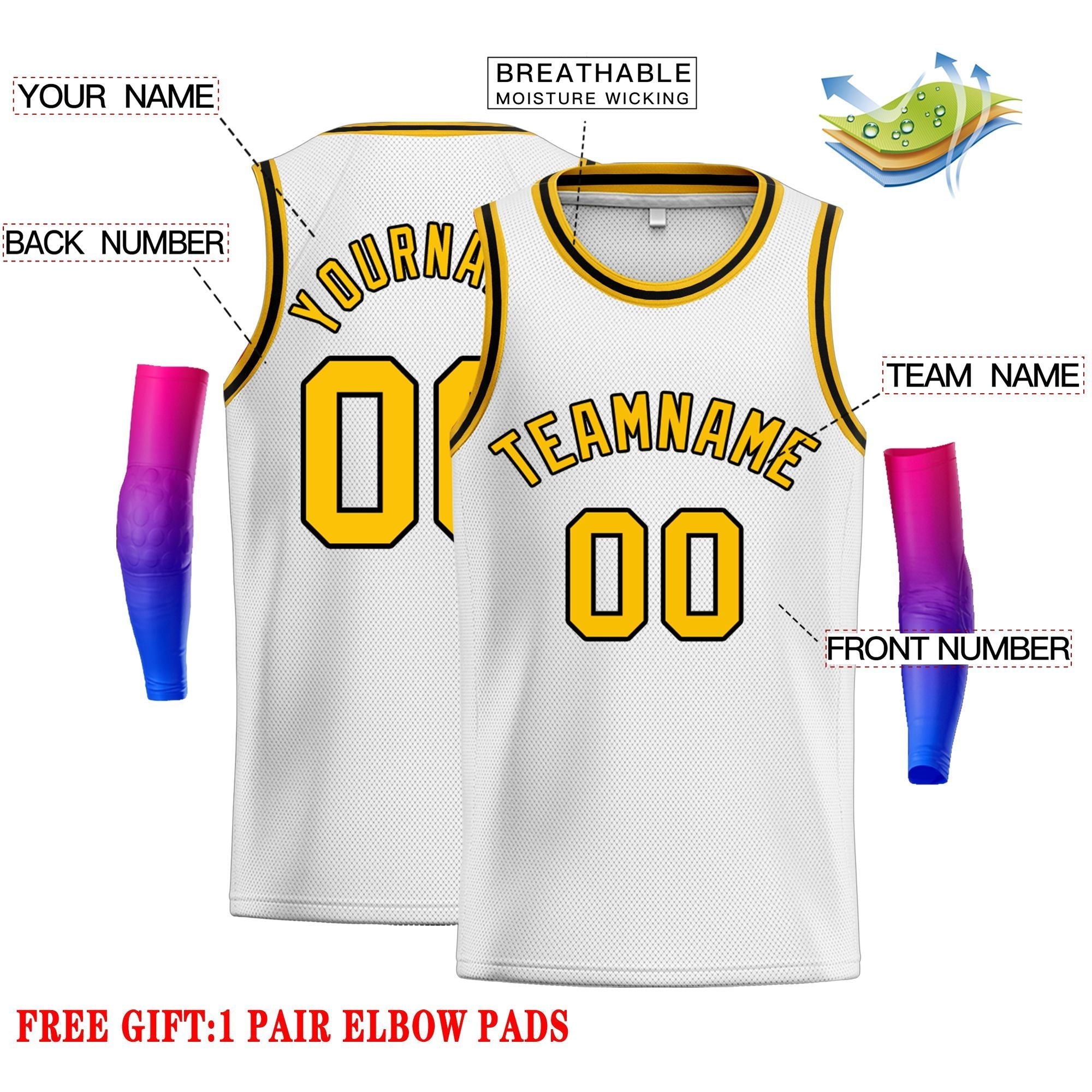 Custom White Yellow-Black Classic Tops Men Casual Basketball Jersey