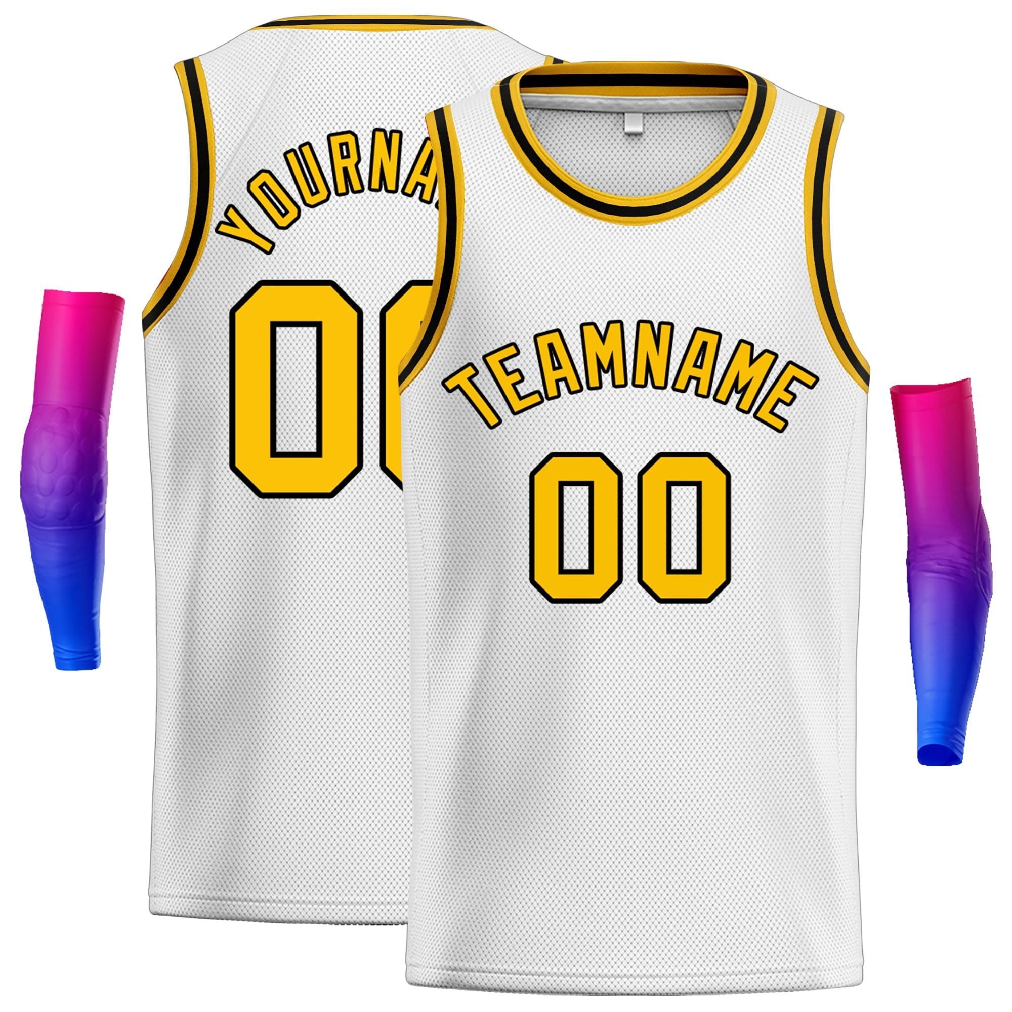 Custom White Yellow-Black Classic Tops Men Casual Basketball Jersey