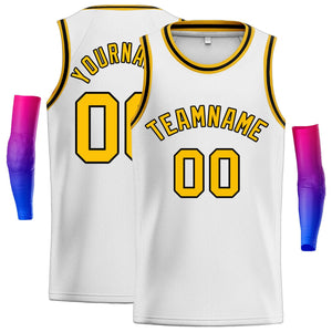 Maillot de basket-ball décontracté pour hommes, haut classique personnalisé blanc jaune-noir